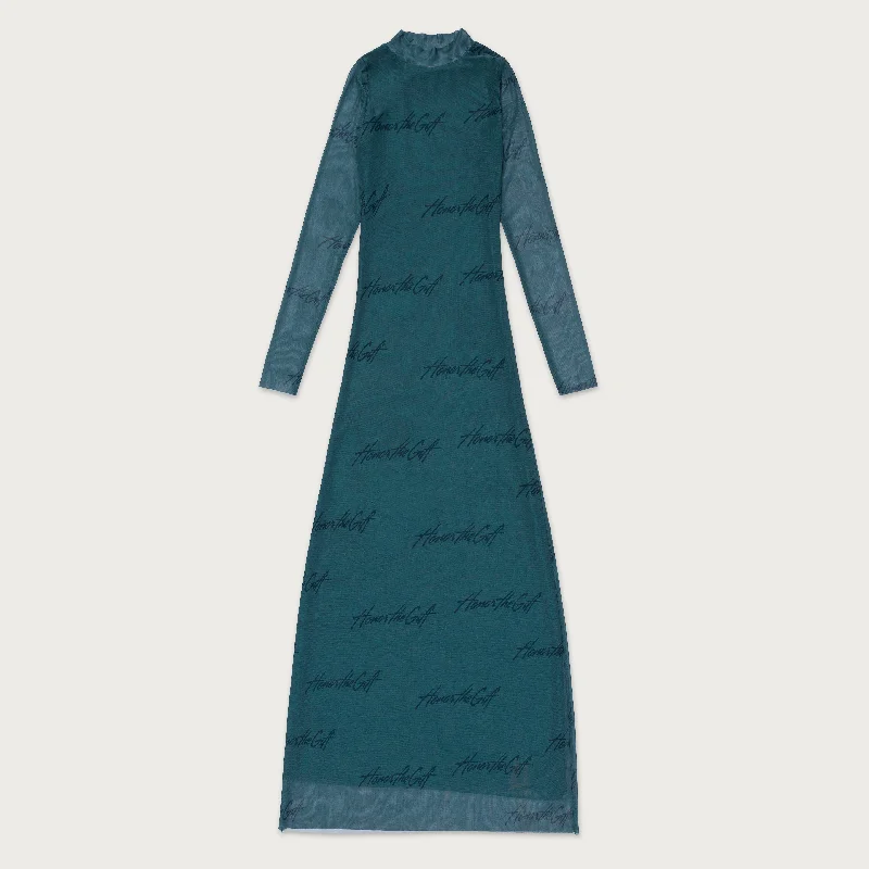 Womens Burnout Htg Long Dress - Green
