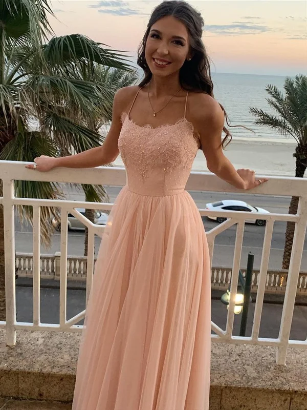 A Line Backless Pink Lace Long Prom Dresses, Pink Lace Formal Dresses, Pink Evening Dresses A Line Backless Pink Lace Long Prom Dresses, Pink Lace Formal Dresses, Pink Evening Dresses