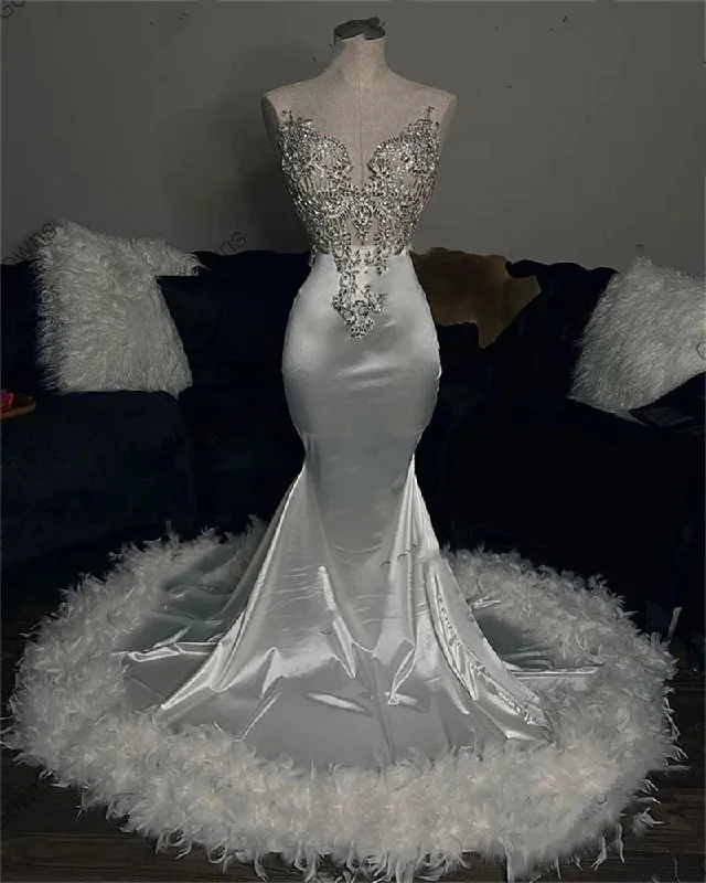 Elegant White Beaded  Sweetheart Long Prom Dress