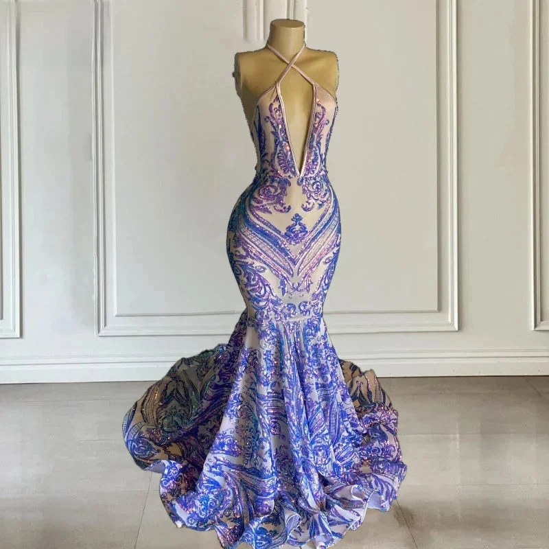 Elegant Halter Sequin Mermaid Prom Dress