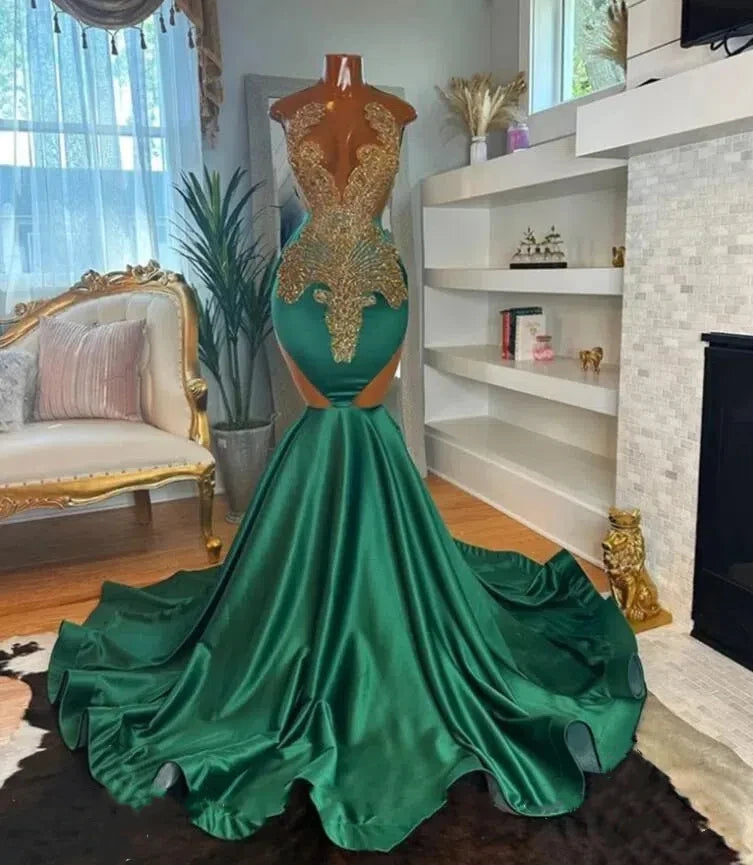 Elegant Green Luxury long Prom Dress