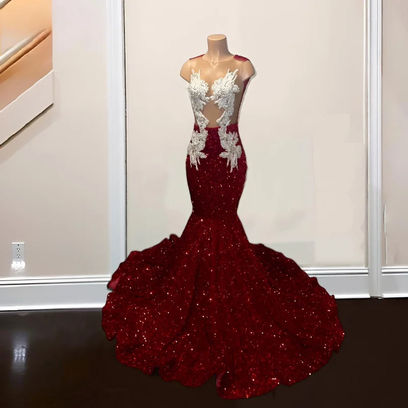 Sheer Neck Sequin Sexy See Through Prom Dress