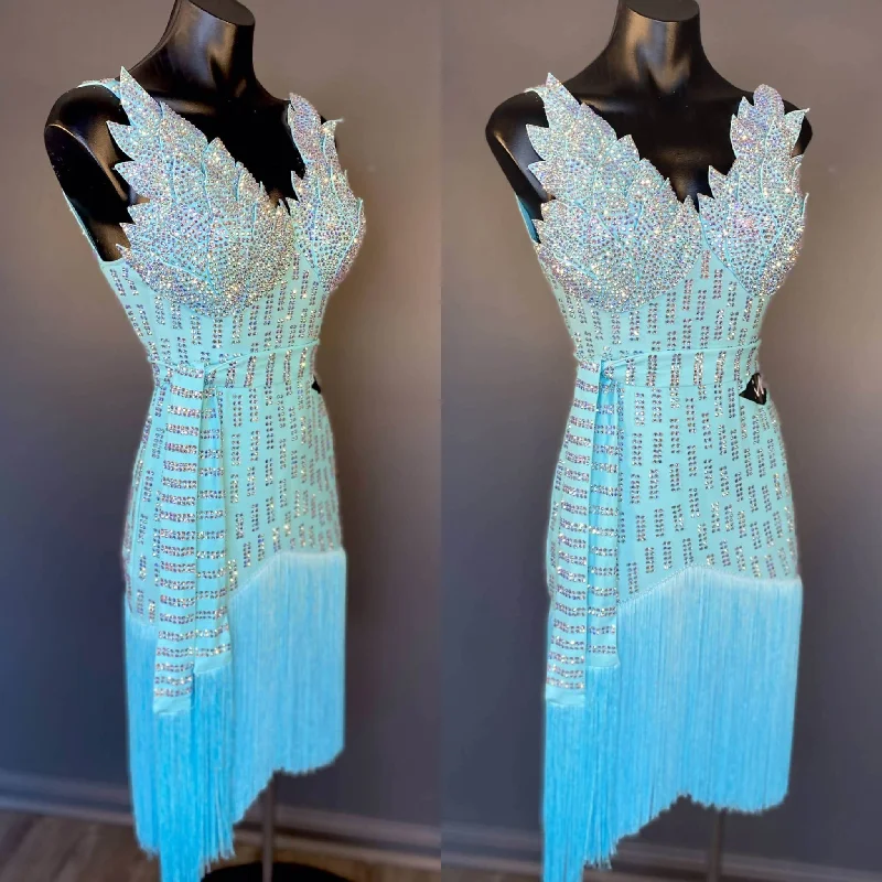 New Fully Stoned Blue Latin Dress