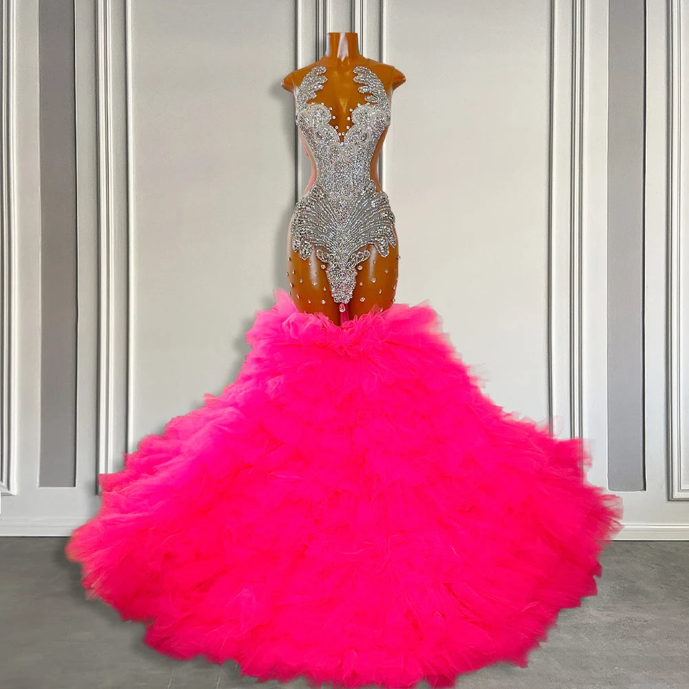 Pink Tiered Ruffle Prom Dress