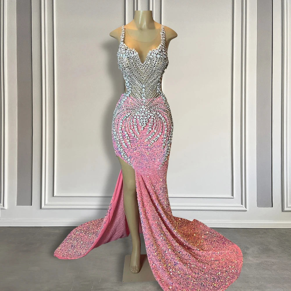 Luxury Crystal Pink Sequin Prom Dress