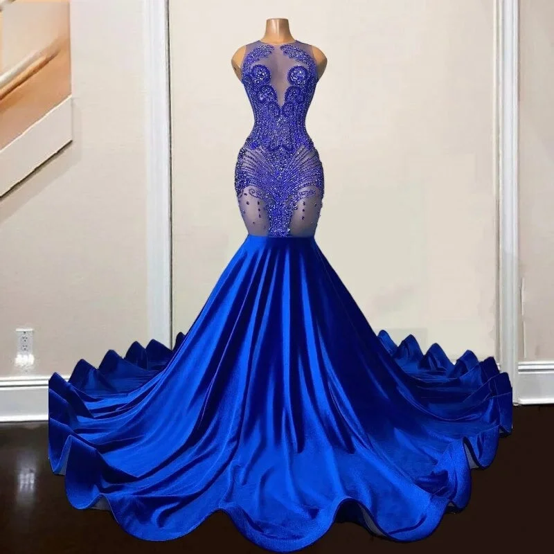 Luxury Diamond Sheer Neck Long Prom Dress