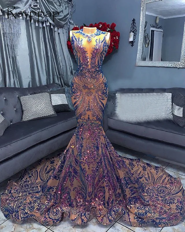 Long Prom Dress Sexy Mermaid Color Sequined