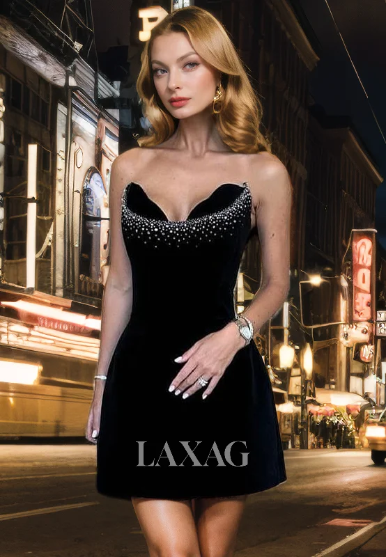 Strapless Beaded Sleek Satin Fitted Party Homecoming Dress