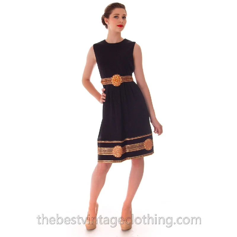Vintage Victor Costa Romantica Black/ Metallic Gold Border Print Cocktail Dress 1970S 36-28-Free Vintage Victor Costa Romantica Black/ Metallic Gold Border Print Cocktail Dress 1970S 36-28-Free