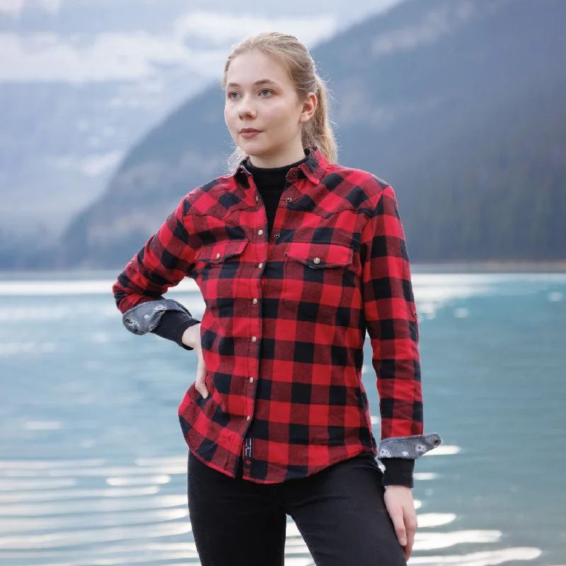 612 Woman's Snap Flannel Shirt in Red Black Buffalo Check Chenille Blend Fleece Blend Nylon Blend
