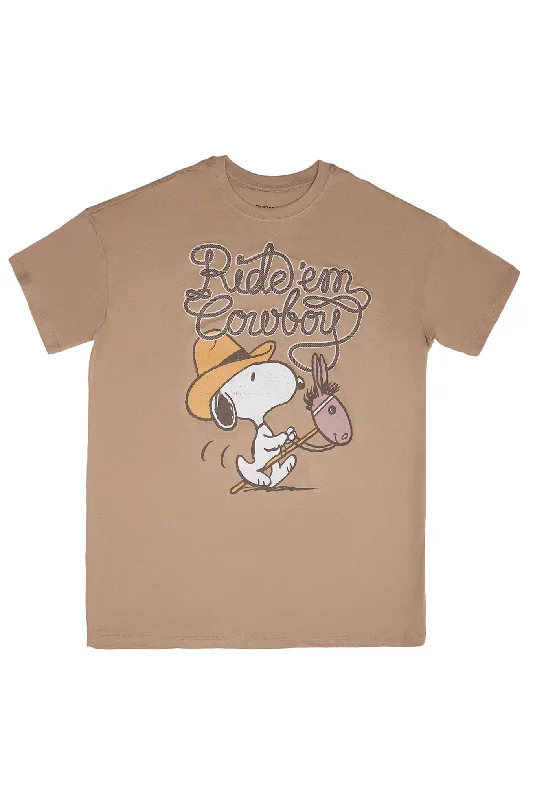 Peanuts Snoopy Cowboy Graphic Relaxed Tee Collared Crew Neck Turtle Neck