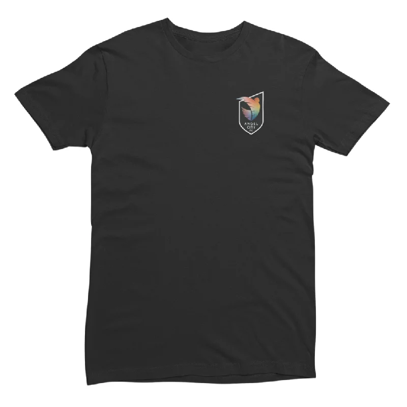 Angel City FC Unisex Pride Crest Short Sleeve Black T-Shirt Print Jacquard Patchwork