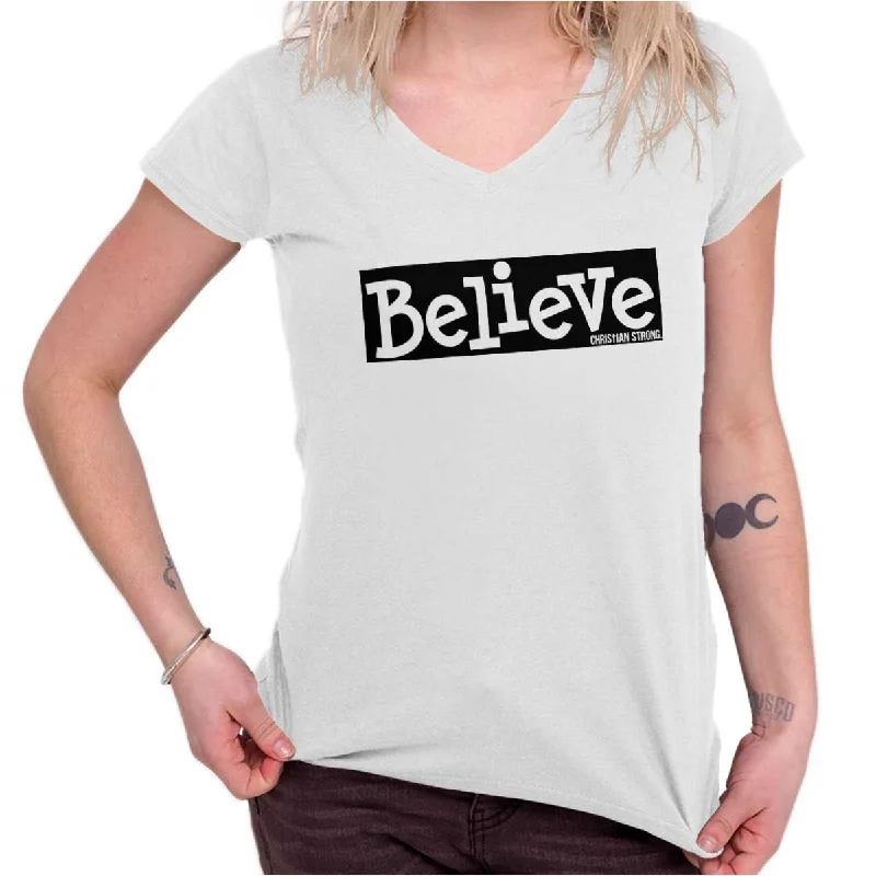 Believe Christian Strong Junior Fit V-Neck T-Shirt Mesh Blend Leather Blend Suede Blend Believe Christian Strong Junior Fit V-Neck T-Shirt Mesh Blend Leather Blend Suede Blend