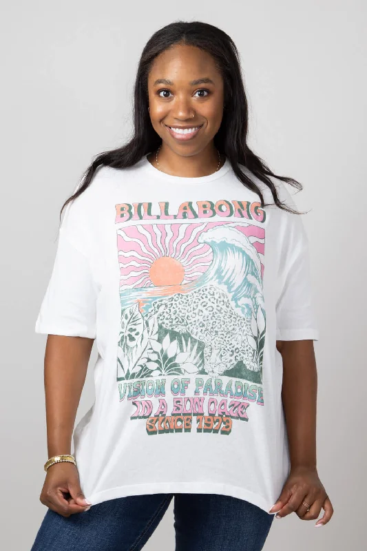 Billabong Vision of Paradise Oversized Graphic T-Shirt for Women in White | ABJZT01629-SCS Graphic Embroidered Appliqued