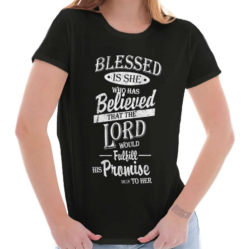 Blessed is She Ladies T Shirt Print Jacquard Patchwork