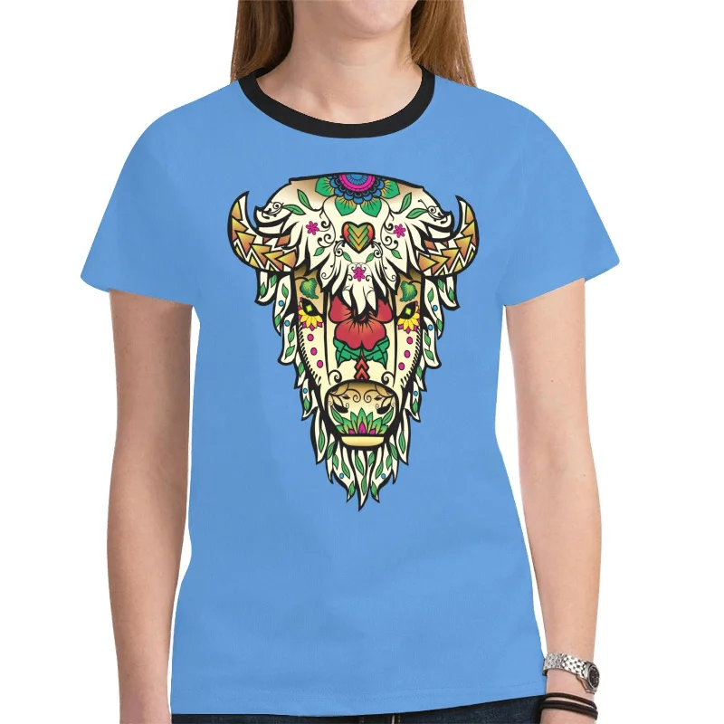 Buffalo Spirit Guide (Blue) T-shirt for Women Basic T-Shirt Crew Neck Short Sleeve