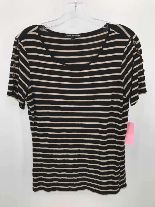 Pre-Owned Cable & Gauge Black Size Large Stripe T-shirt Spandex Blend Rayon Blend Denim Blend Pre-Owned Cable & Gauge Black Size Large Stripe T-shirt Spandex Blend Rayon Blend Denim Blend