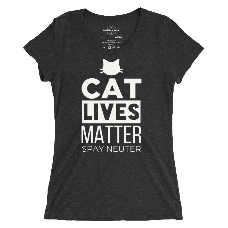 Cat Lives Matter Blanco Women's Tri-Blend Slim Fit T-Shirt Zippered Buttoned Snapped