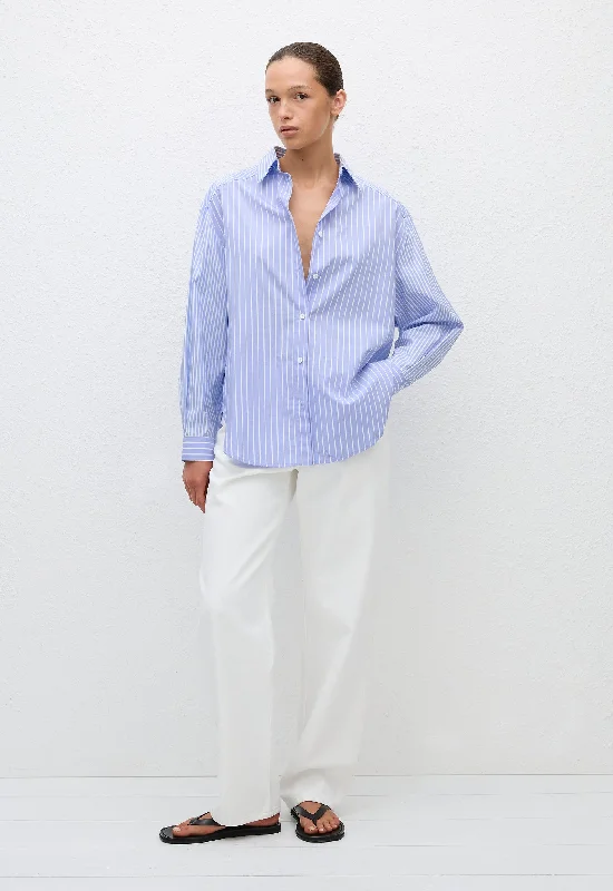 Contrast Stripe Shirt - Sky Stripe Asymmetrical Pockets Print