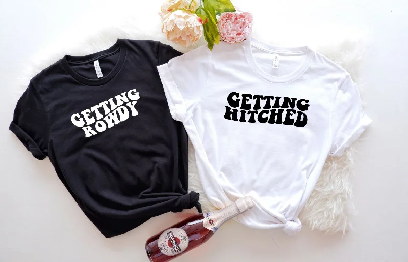 Nashville Bachelorette Party Shirts | Getting hitched| Getting Rowdy Hooded Caped Shawl Collar