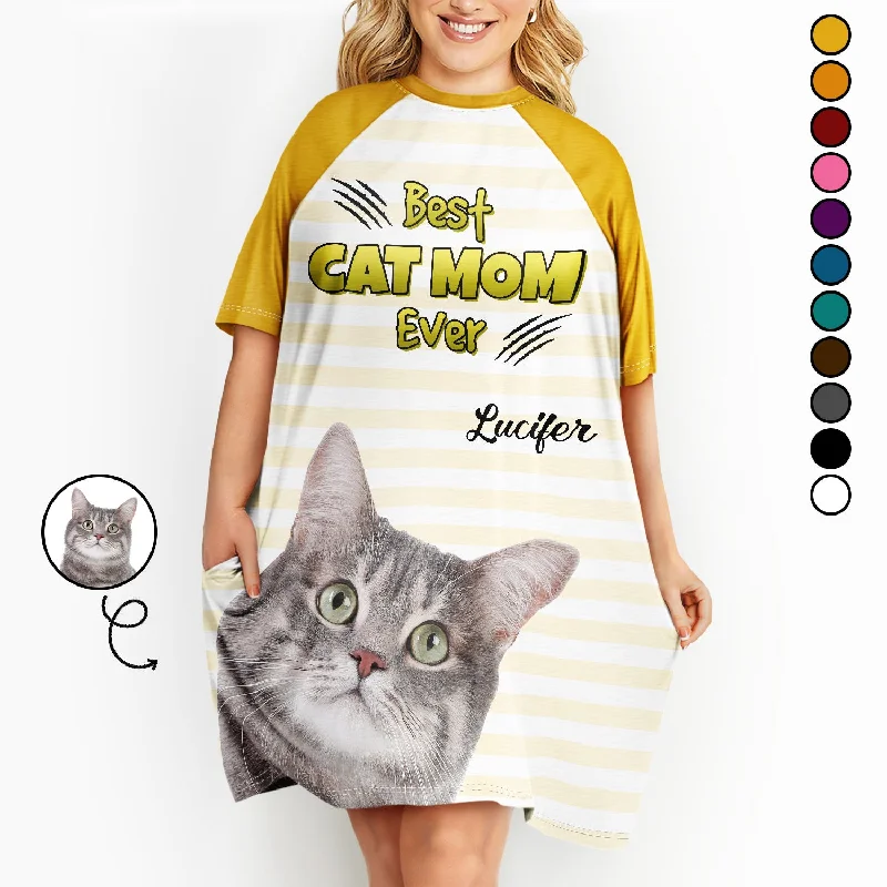 Custom Photo Best Cat Mom Ever - Gift For Cat Mom - Personalized Women's Sleep Tee Asymmetrical Pockets Print Custom Photo Best Cat Mom Ever - Gift For Cat Mom - Personalized Women's Sleep Tee Asymmetrical Pockets Print