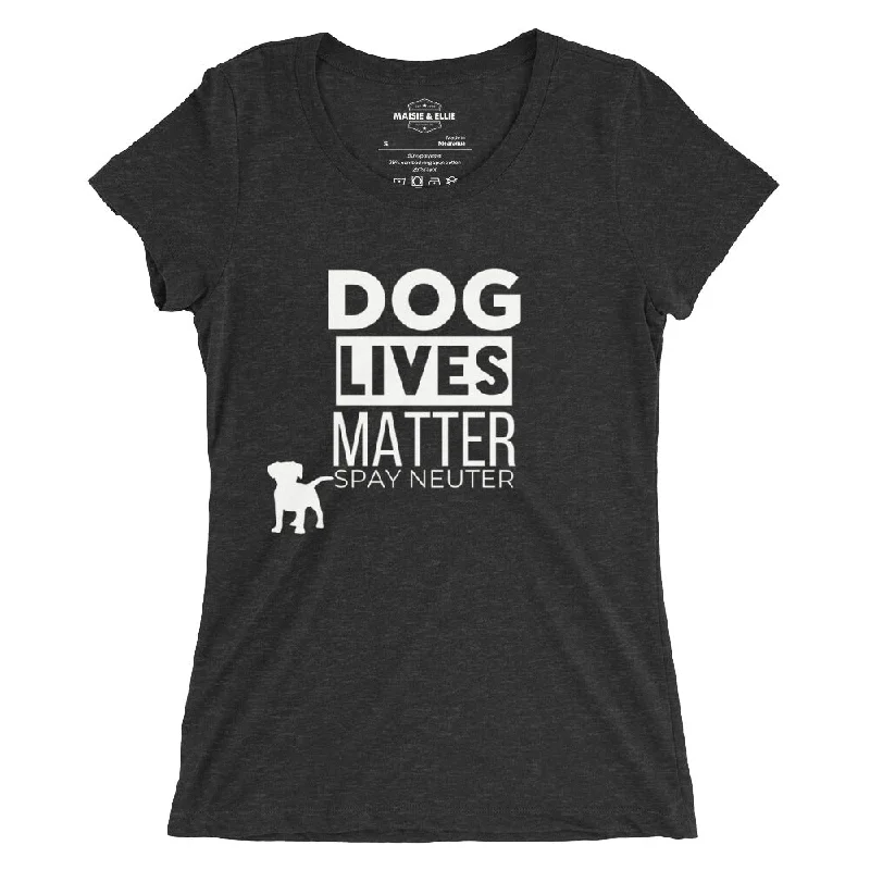 Dog Lives Matter Blanco Women's Tri-Blend Slim Fit T-Shirt Beaded Sequined Faux Fur