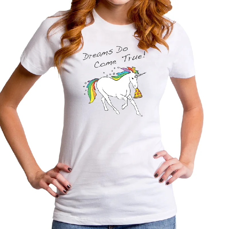 Dreams Pizzas Unicorns Women's T-Shirt Front Pockets Side Pockets Patch Pockets