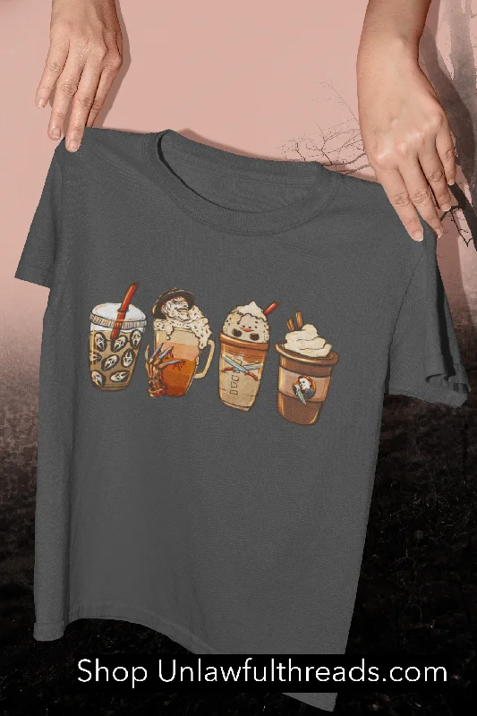 Horror Latte shirts all cotton shirts topped with foam and a lil blood. men and womens sizes Lace Blend Ribbed Blend Corduroy Blend