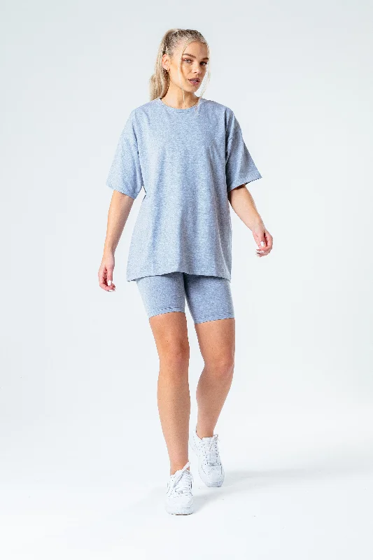 HYPE GREY OVERSIZED T-SHIRT & CYCLE SHORTS WOMEN'S SET Lace Blend Ribbed Blend Corduroy Blend