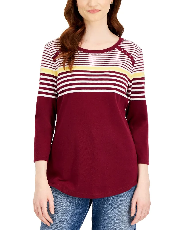 Karen Scott Womens Lady Stripe T-Shirt Oversized T-Shirt Spandex breathable