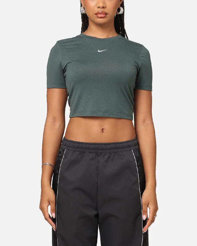 Nike Women's Sportswear Essential Slim Cropped T-Shirt Vintage Green/White Fitted T-Shirt Seamless Stretchy