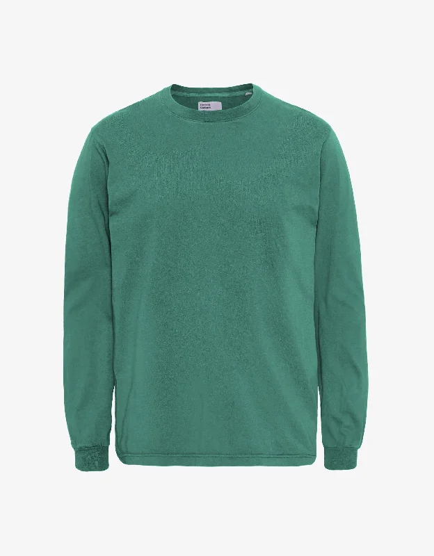 Oversized Organic LS T-shirt - Pine Green Houndstooth Herringbone Solid