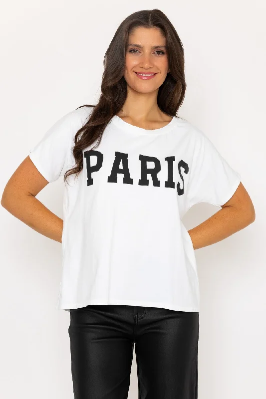 Paris Slogan Print White T-Shirt Polka Dot Checkered Tartan