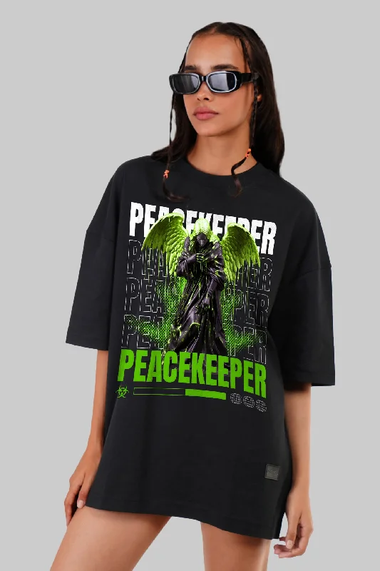 Peace Keeper Angel Black Baggy Fit T-Shirt Women Welt Pockets Slit Pockets Flap Pockets Peace Keeper Angel Black Baggy Fit T-Shirt Women Welt Pockets Slit Pockets Flap Pockets