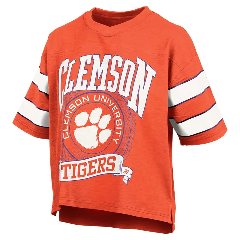 Clemson Emily Slub Waistline Short Sleeve T-Shirt Cotton Fabric Linen Fabric Terry Fabric