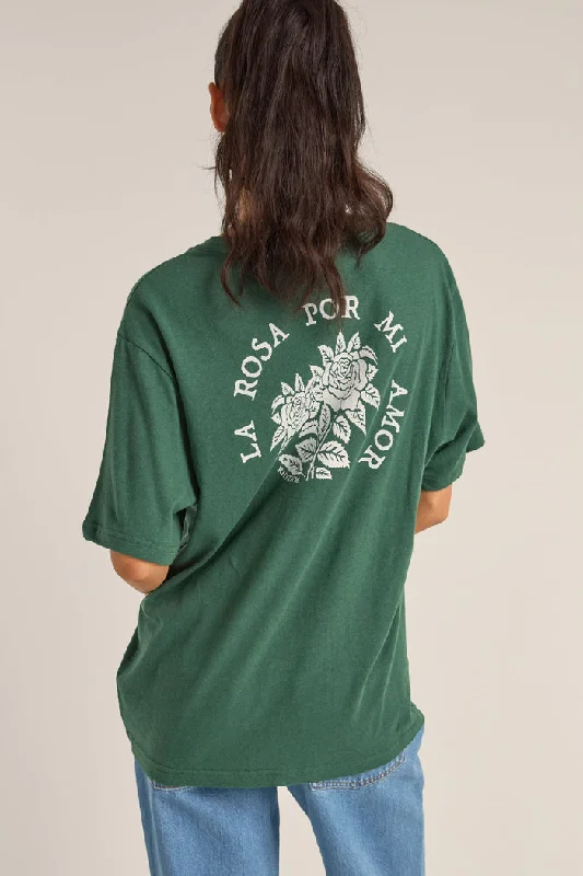 Rhythm La Rosa Oversized T-Shirt - GREEN Graphic T-Shirt Round Neck Polyester