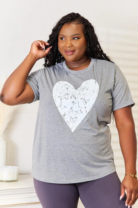 Simply Love Heart Graphic Cuffed Short Sleeve T-Shirt Fleece Fabric Down Fabric Feather Fabric Simply Love Heart Graphic Cuffed Short Sleeve T-Shirt Fleece Fabric Down Fabric Feather Fabric