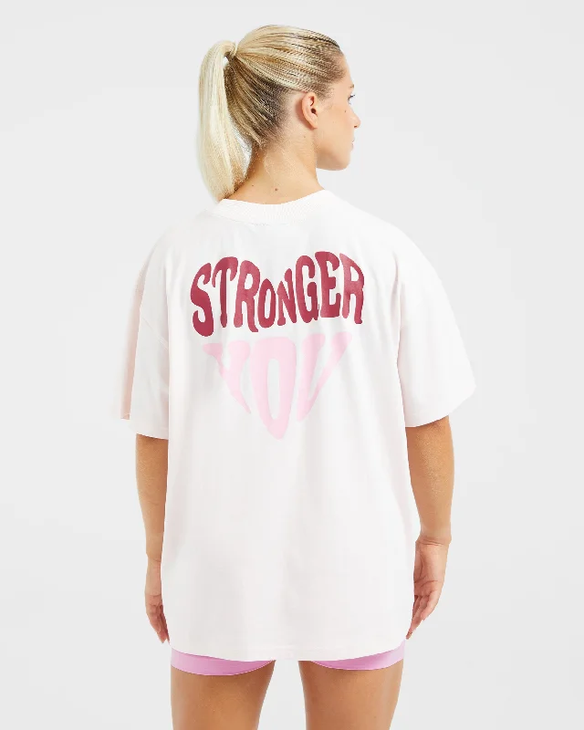 Stronger You Oversized T Shirt - Pink Ribbed Striped Patterned