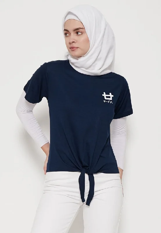 Third Day LTB15E CK Logo dakir T-shirt Navy crop knot Welt Pockets Slit Pockets