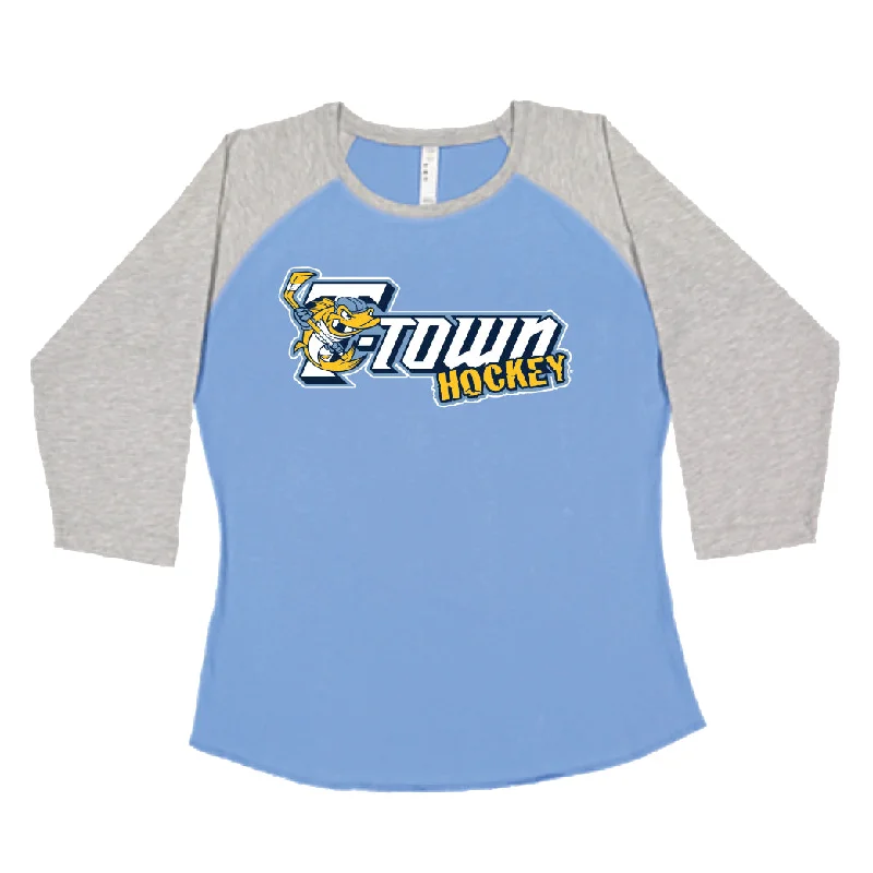 Toledo Walleye Ladies T-town Hockey 3/4 Sleeve T-shirt Silk Blend Satin Velvet