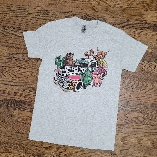 Truck farm animals tee Zippered Buttoned Snapped