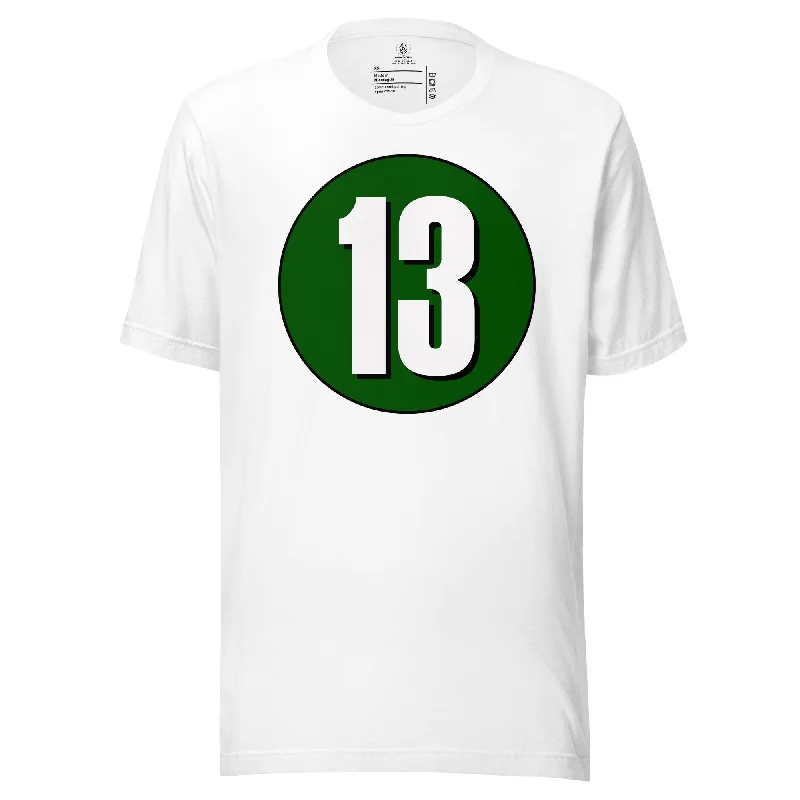 Unisex t-shirt: White on Hunter Green 13 Boxy Fit Fitted Loose