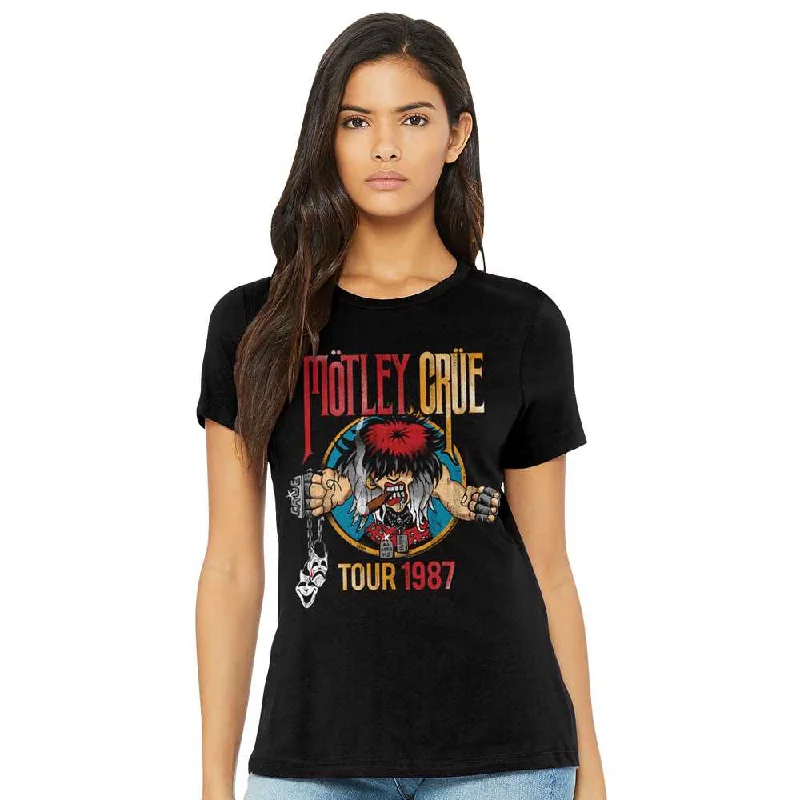 Women Exclusive MOTLEY CRUE Eye-Catching T-Shirt, Tour 1987 Seamless Knitted Crochet