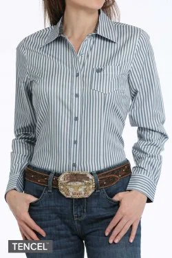 Women's Cinch Stripe Button-Down Western Shirt Solid Color Striped Floral