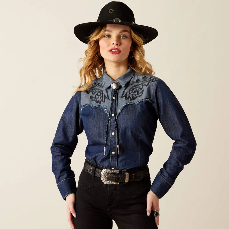 Women's Ariat Second Fiddle Shirt Spandex Blend Rayon Blend Denim Blend