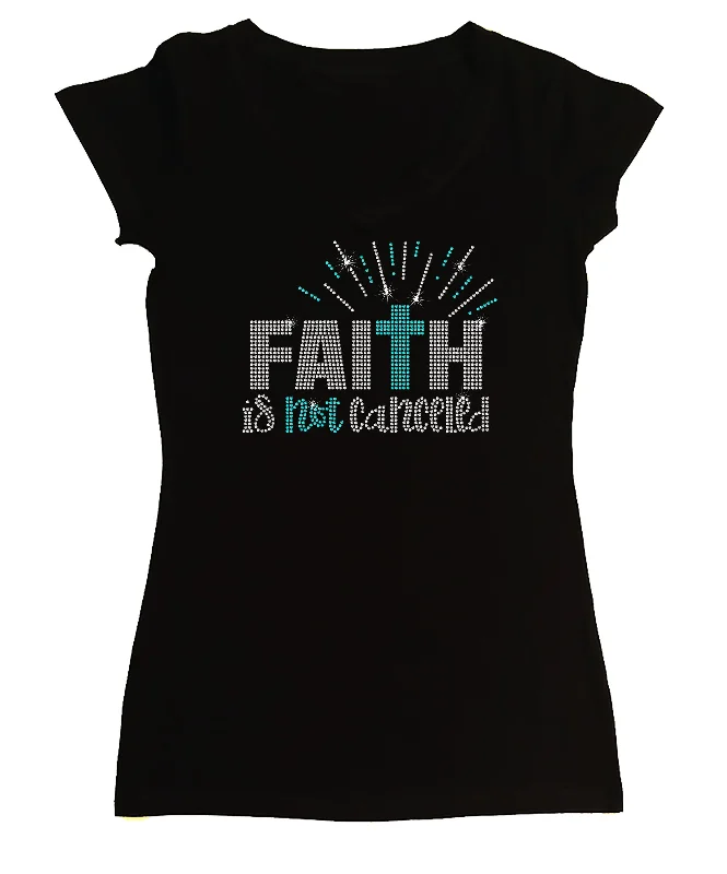 Women's Rhinestone Fitted Shirt Faith is Not Canceled Mesh Fabric Canvas Fabric Denim Fabric