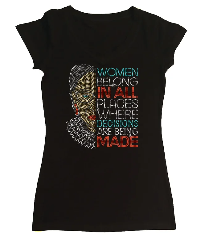 Womens T-shirt with RBG in Rhinestones Thin T-Shirt Open Front Quick Dry