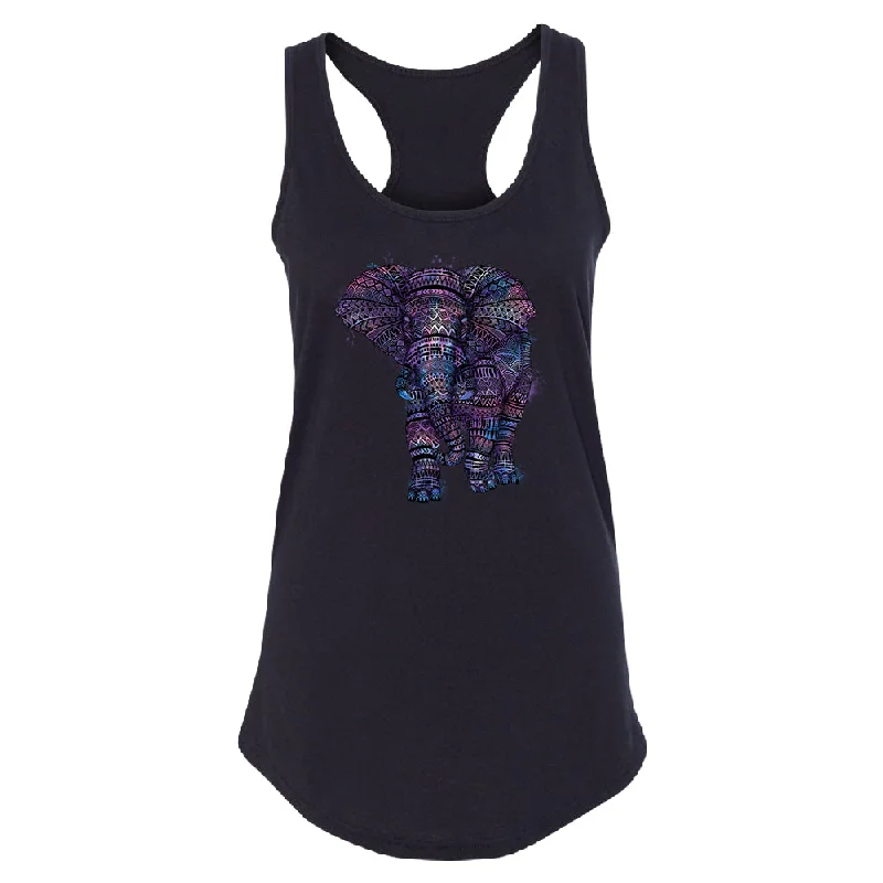 Zexpa Apparel™ Mandala Zentangle Pastel Elephant Women's Racerback Souvenir Shirt Satin Fabric Silk Fabric Chiffon Fabric