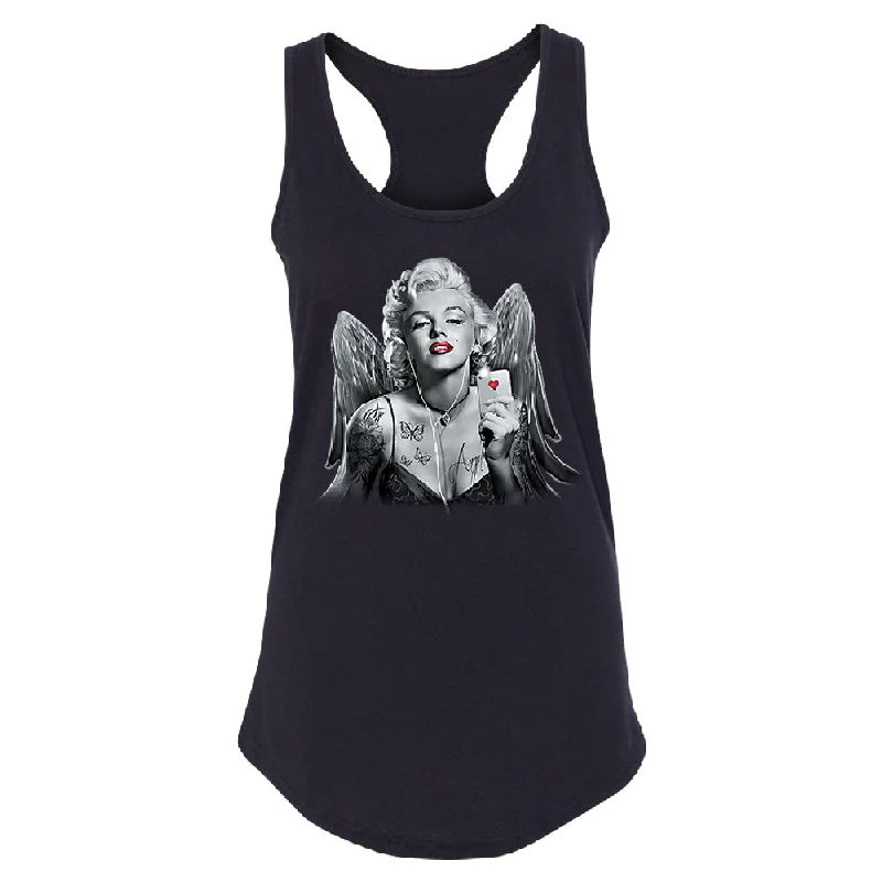 Zexpa Apparel™ Marilyn Monroe Angel Wings Phone Selfie Women's Racerback Souvenir Shirt Graphic Embroidered Appliqued