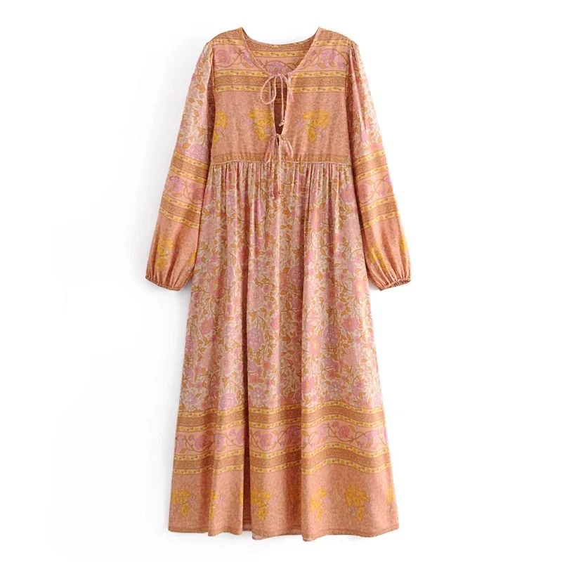 Apricot Lane Boho Floral Print Long Sleeve Maxi Dress Classic Strapless Maxi Dress